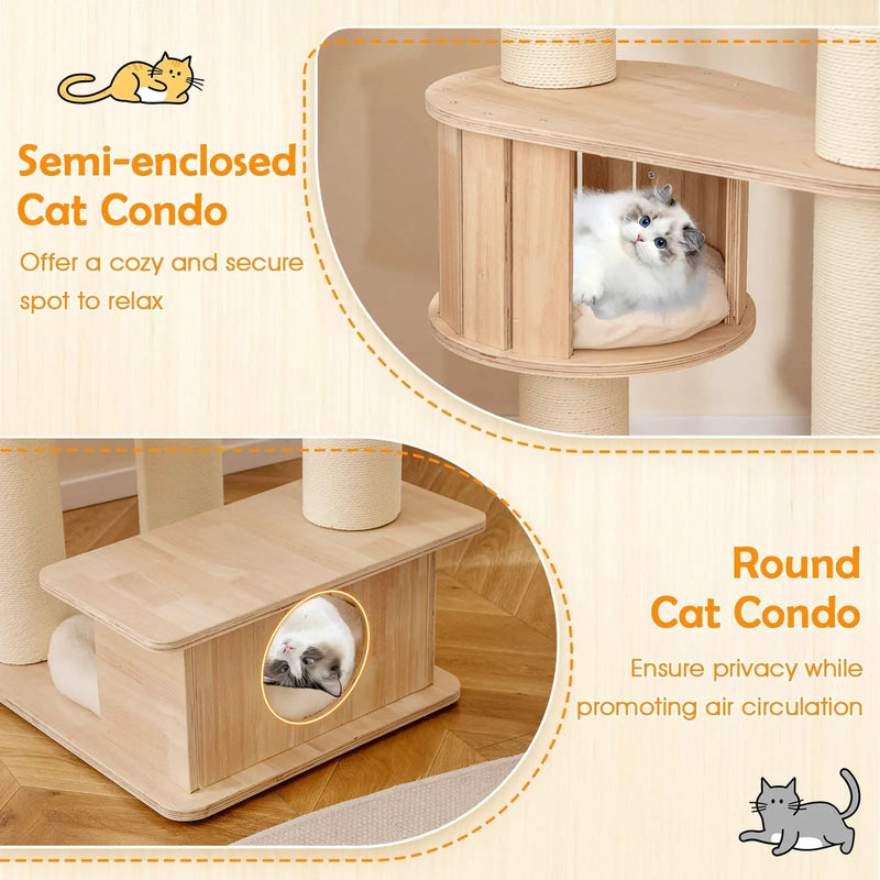 69 Inches Tall Cat Tree with Cozy Top Perch and Washable Plush Cushions by DirectDeals