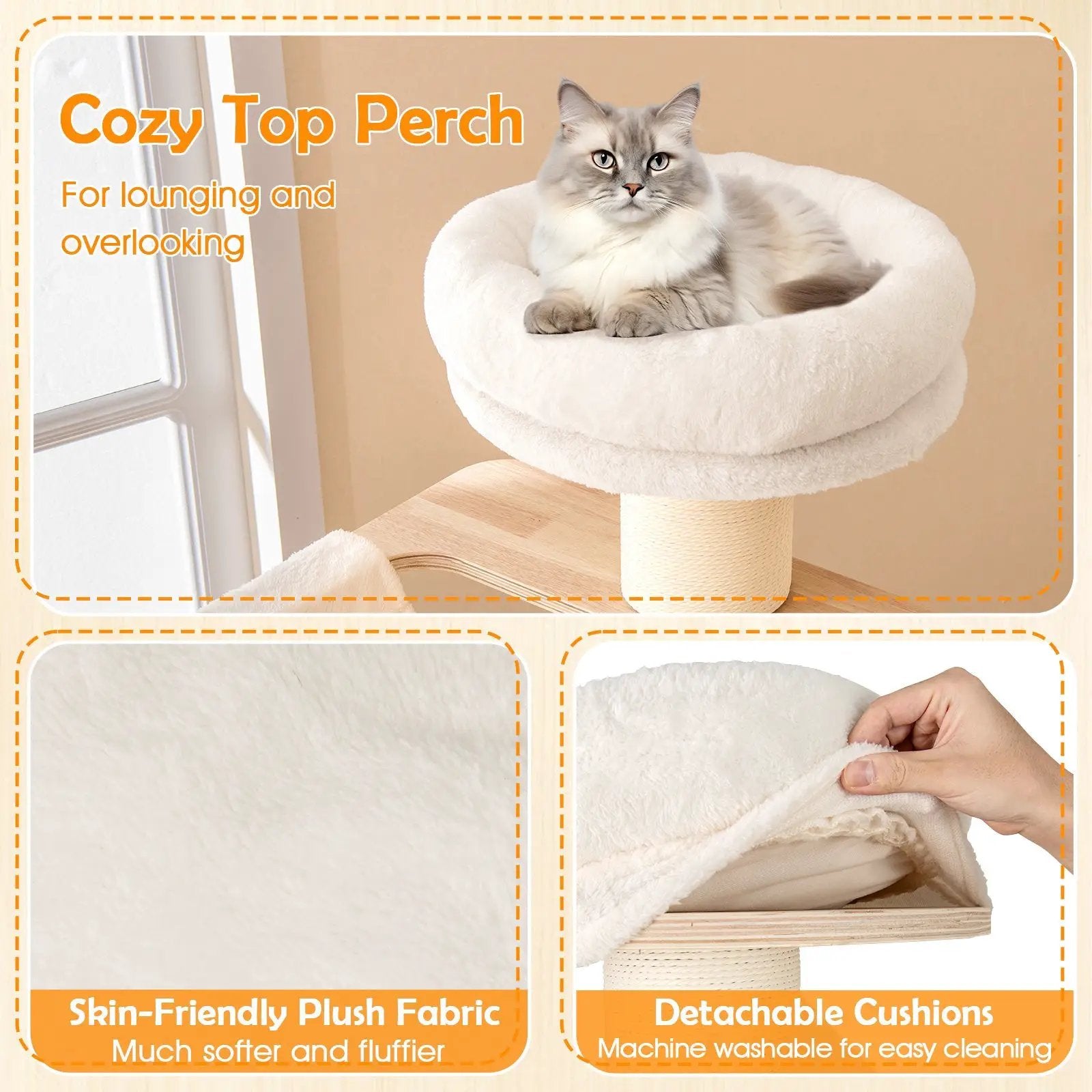 69 Inches Tall Cat Tree with Cozy Top Perch and Washable Plush Cushions by DirectDeals