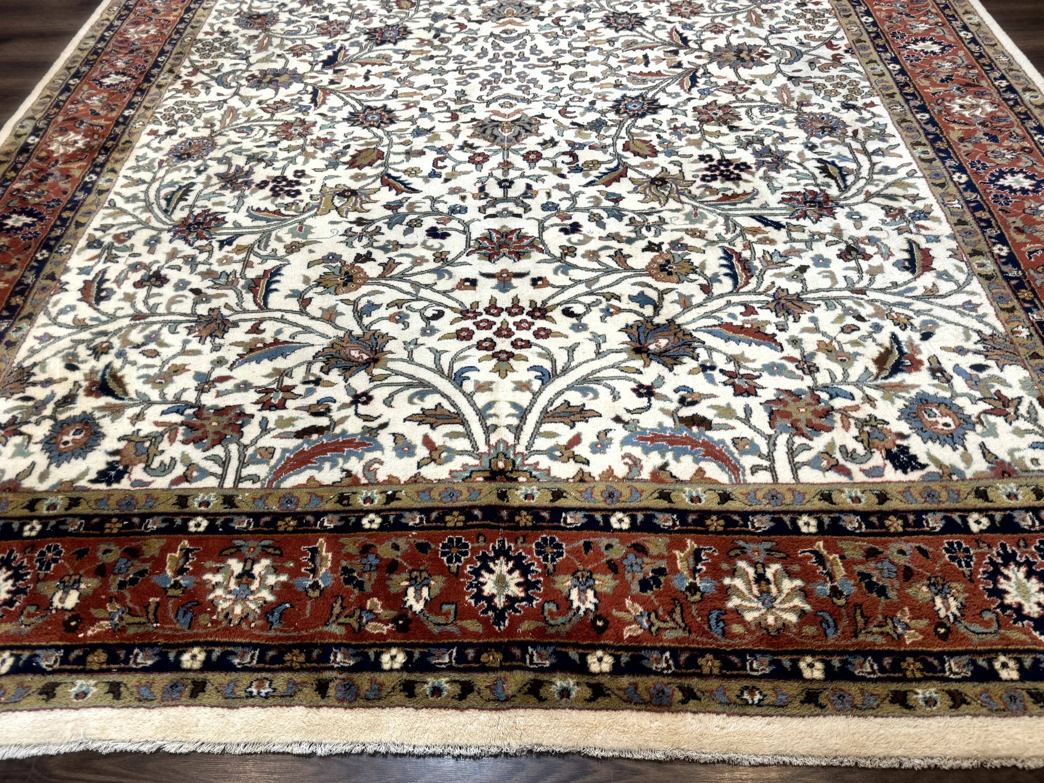 Indo Persian Rug 9x12, Ivory and Red, Traditional Wool Oriental Carpet by Jewel Rugs