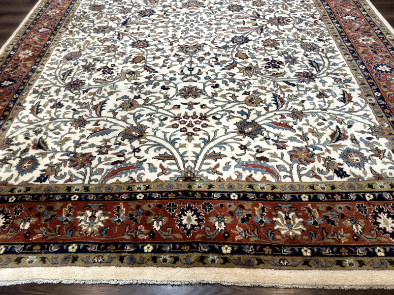 Indo Persian Rug 9x12, Ivory and Red, Traditional Wool Oriental Carpet by Jewel Rugs