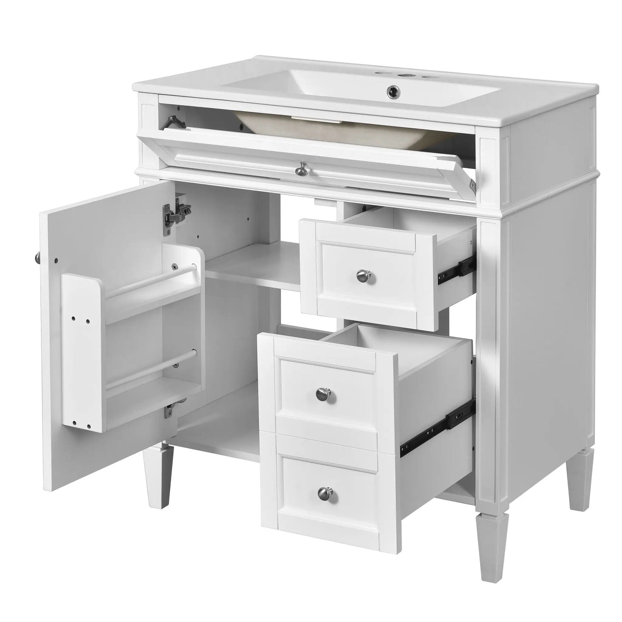 Bathroom Vanity With Top Sink, 2 Drawers & Tip Out Drawer by Unique Piece Furniture