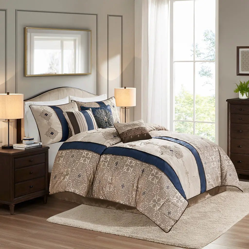 King 7 Piece Jacquard Comforter Set with Throw Pillows by HouseOfZazla