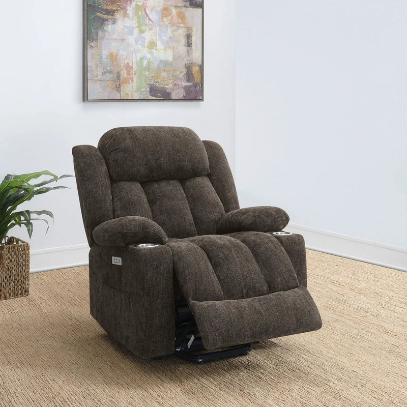 Beca - Upholstered Power Lift Recliner With Cupholders And USB Charging by HouseOfZazla