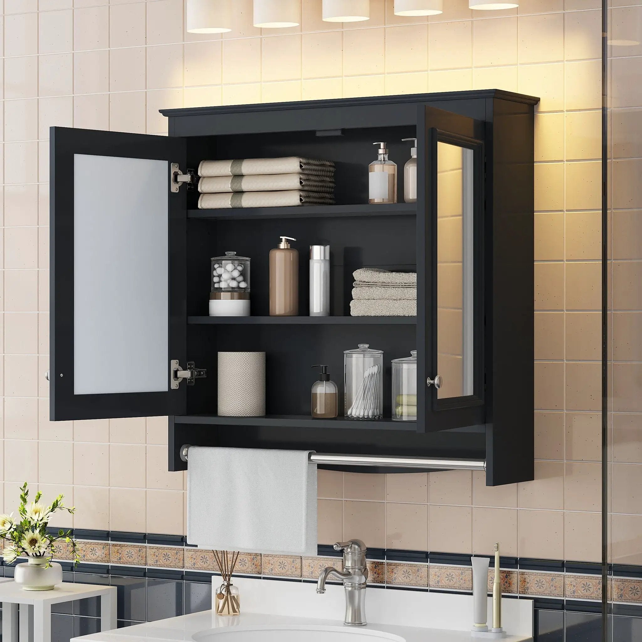 Modern Wall-Mounted Mirror Cabinet With Adjustable Shelves, Soft-Close Doors, High-Definition Mirror by Unique Piece Furniture