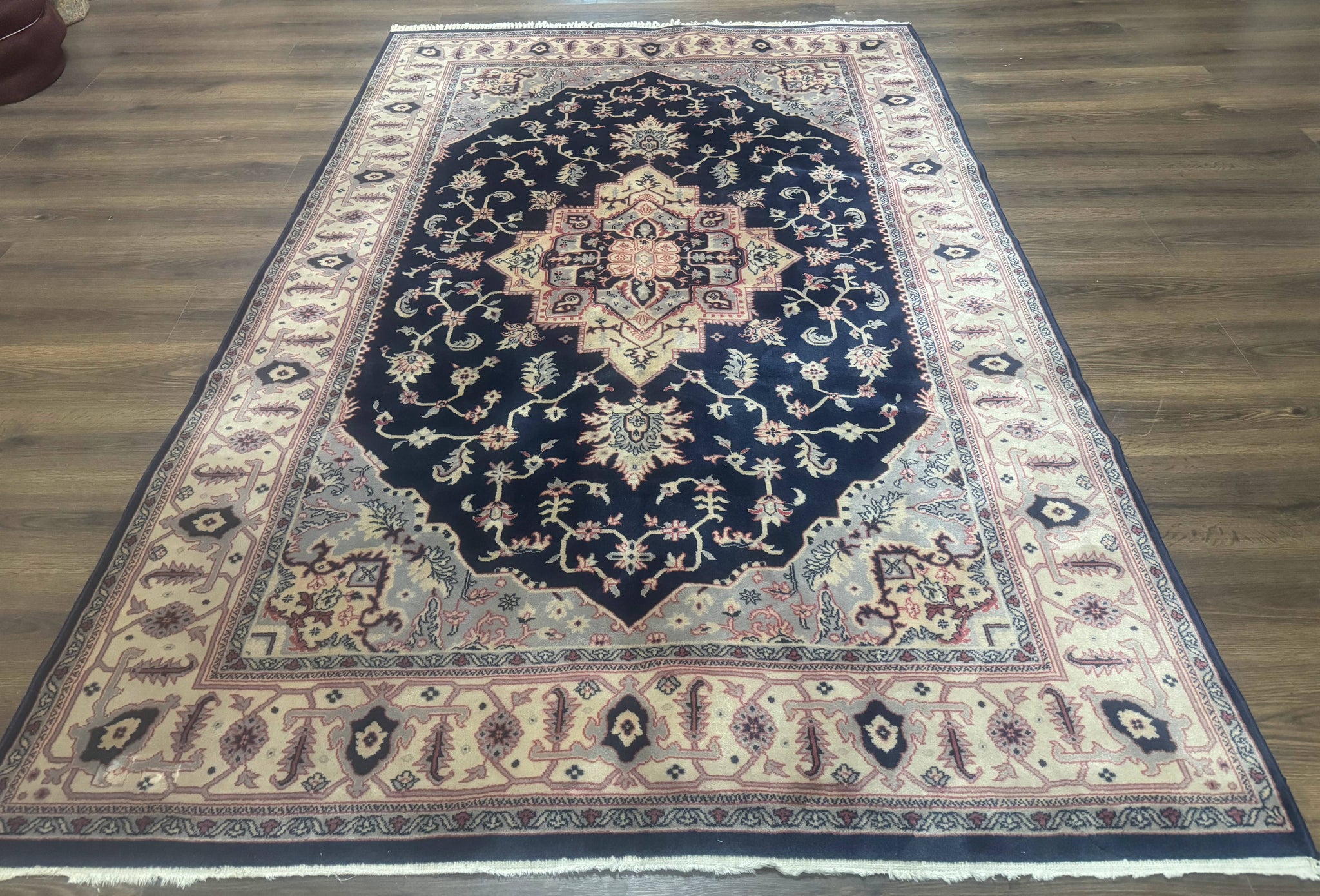 Karastan Rug Navy Serapi, Kara Shah Rug, Navy Blue, 5.6 x 8.6, Vintage Karastan Area Rug, Wool Pile Karastan Rug by Jewel Rugs