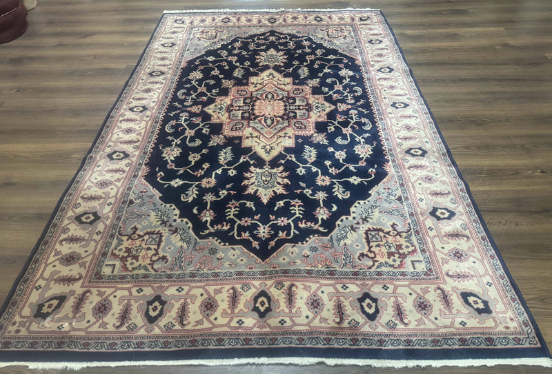 Karastan Rug Navy Serapi, Kara Shah Rug, Navy Blue, 5.6 x 8.6, Vintage Karastan Area Rug, Wool Pile Karastan Rug by Jewel Rugs