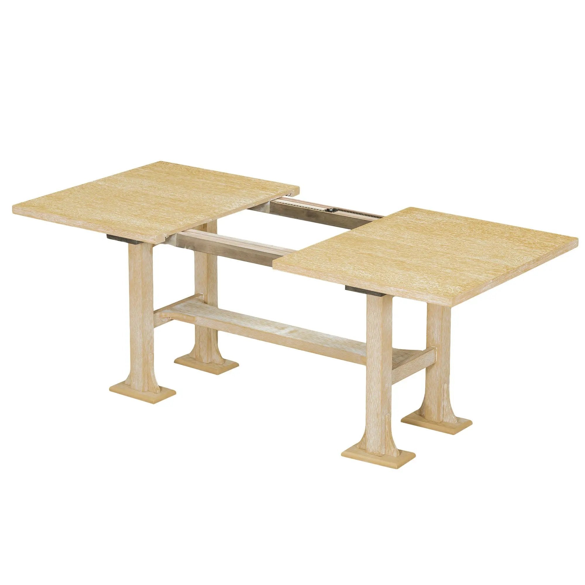 Topmax - 6 Piece Farmhouse Extendable Dining Table Set Trestle Kitchen Table Set With Removable Leaf And Upholstered Dining Chair And Bench For Dining Room by HouseOfZazla