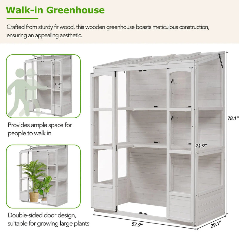 TOPMAX 78-Inch Wooden Greenhouse with Skylights and Folding Shelves by HouseOfZazla