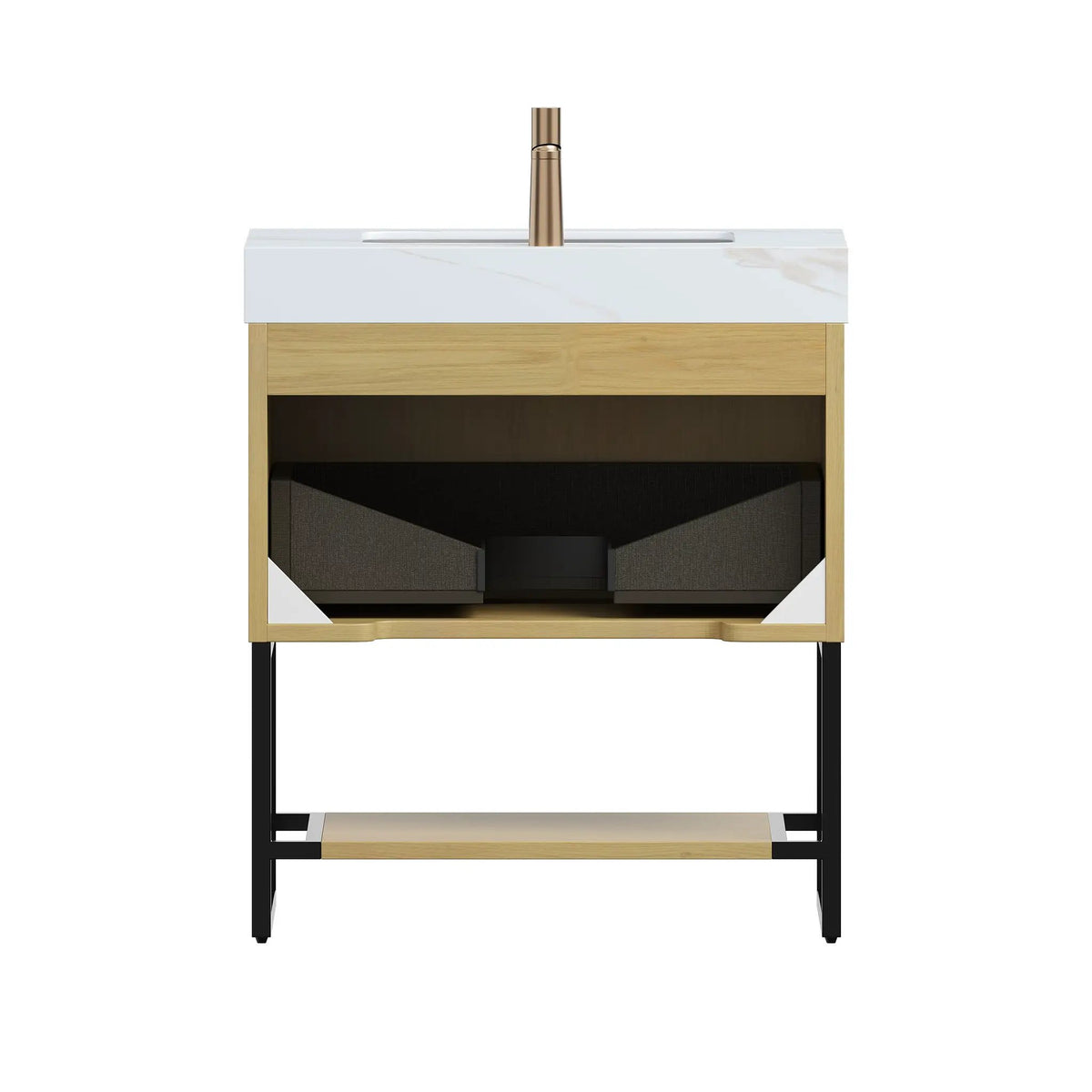 YOLAN 30" Bathroom Vanity & Sink, Freestanding Striped Plywood Storage Cabinet by HouseOfZazla
