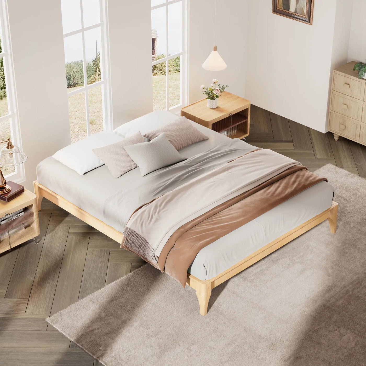 Solid Dry Bamboo Platform Bed Frame, With Slat Support by HouseOfZazla