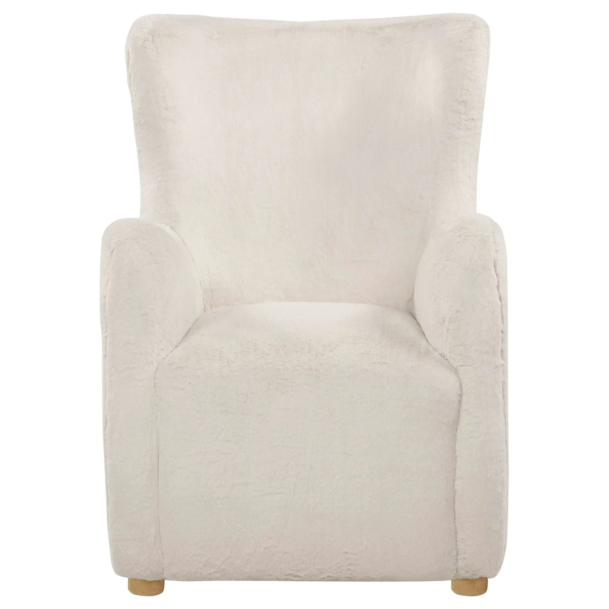 Thornton Faux Fur Upholstered Wingback Lounge Accent Chair Ivory by Unique Piece Furniture