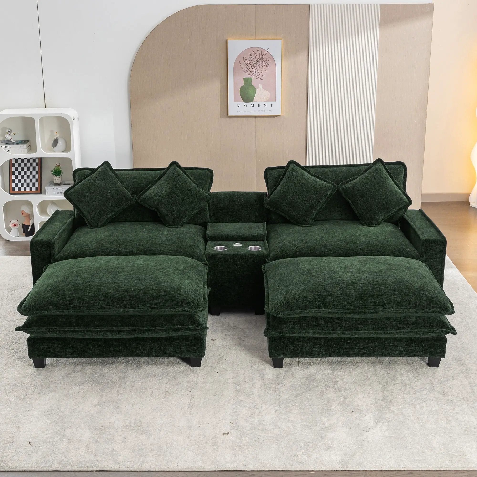 Sectional Sofa Upholstered Sofa With Two Removable Ottoman, Two USB Ports, Two Cup Holders And Large Storage Box For Living Room by HouseOfZazla