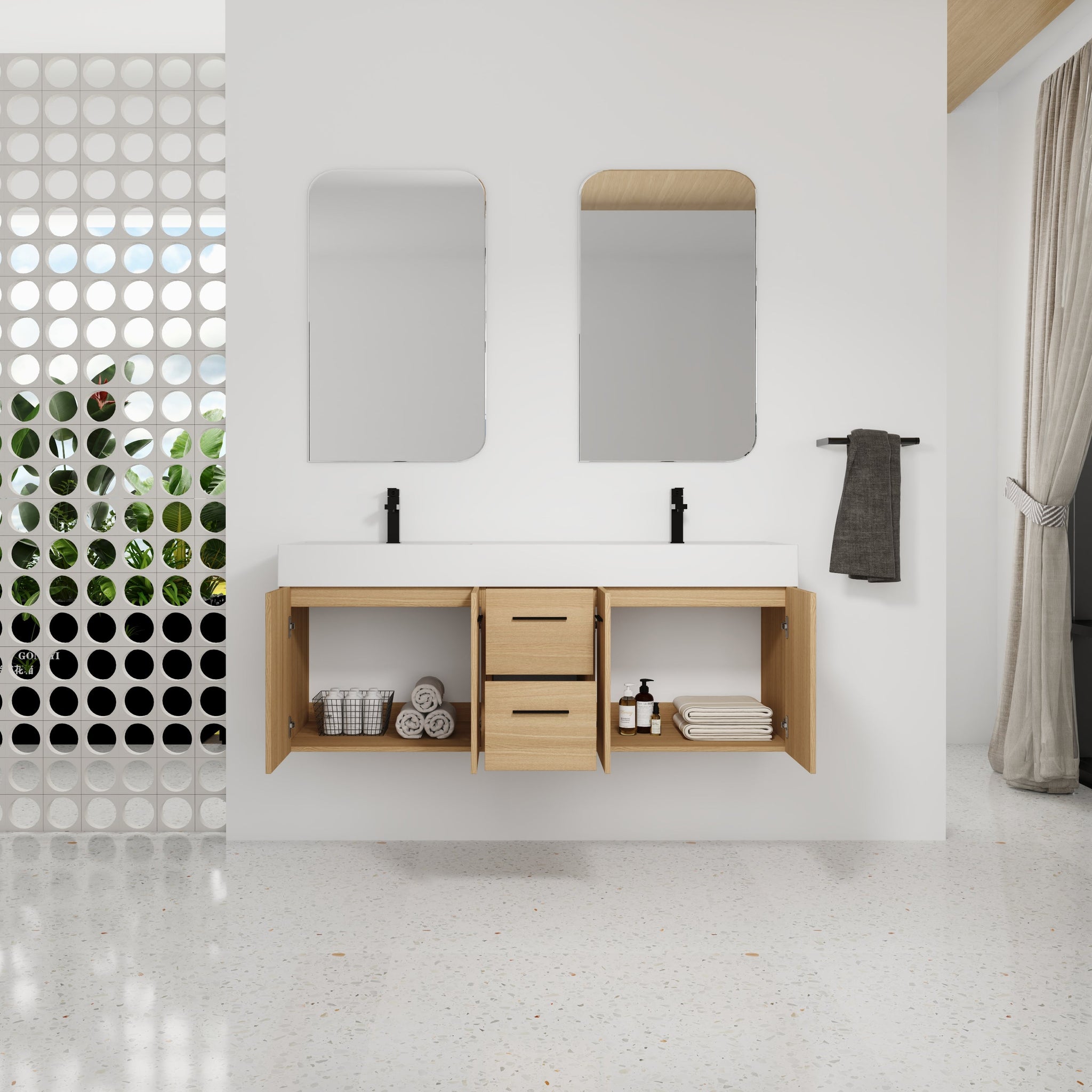 60" Floating Double Sink Bathroom Vanity with Drawers and Doors by HouseOfZazla
