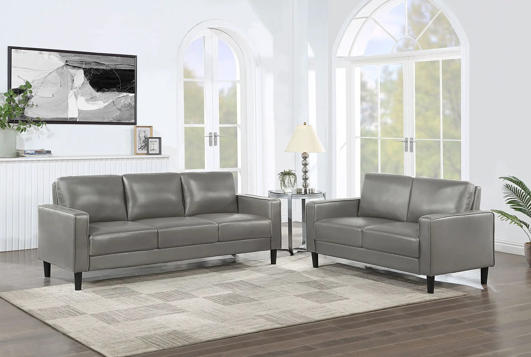 Ruth 2-piece Upholstered Track Arm Sofa Set Grey by Unique Piece Furniture