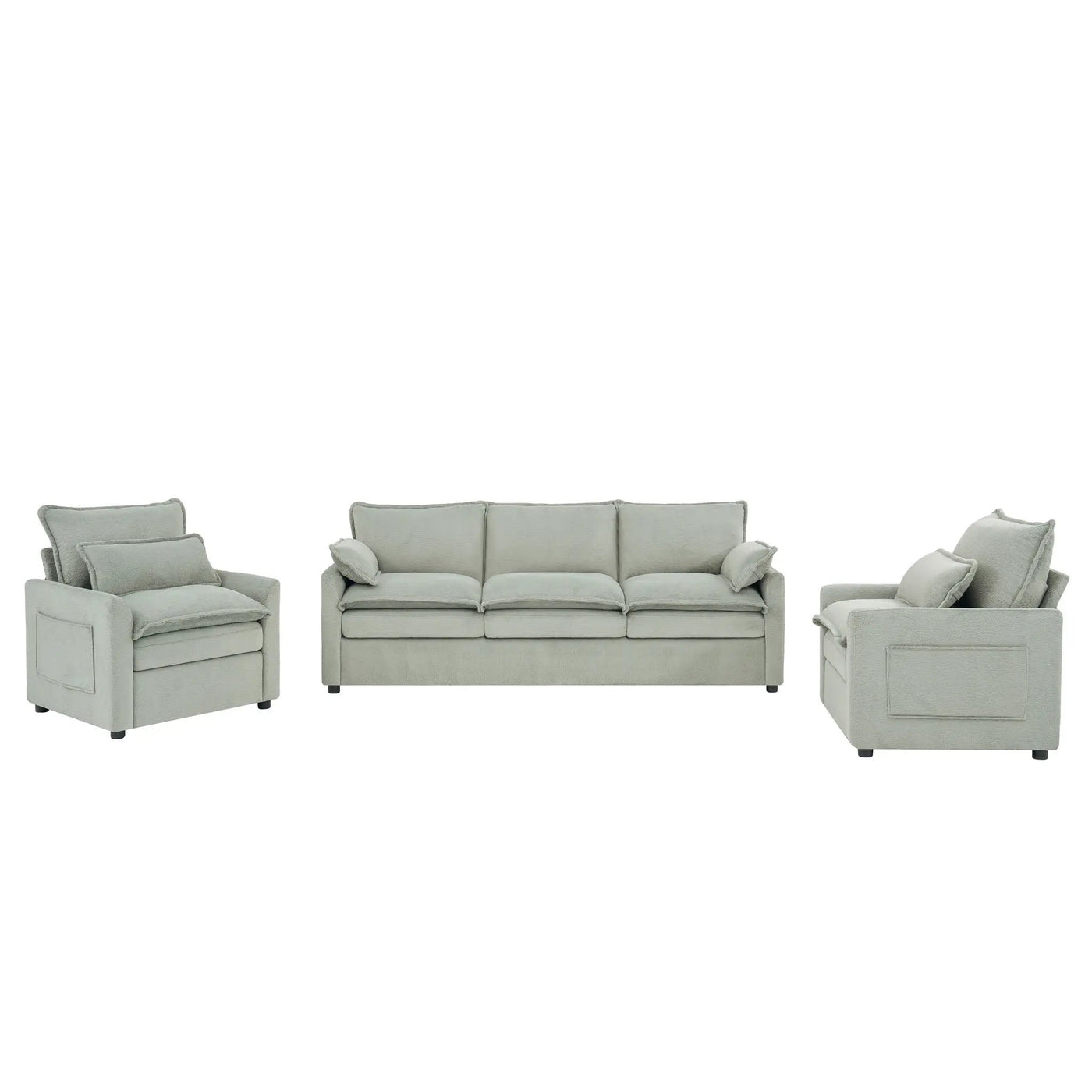 Modern Sofa Set With Double Layer Cushion And Side Storage Pockets by HouseOfZazla