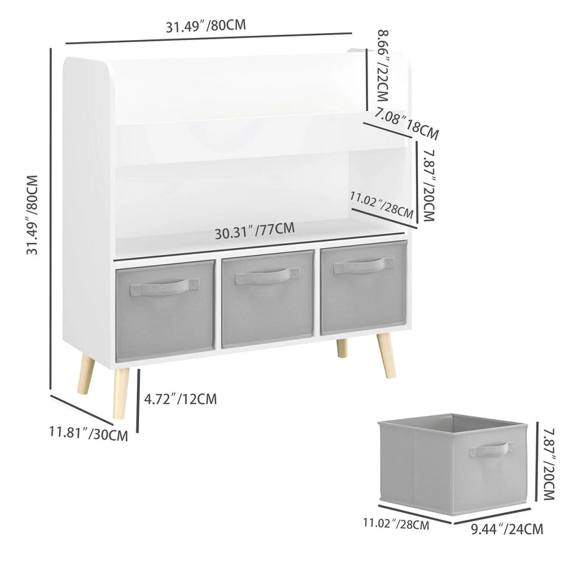 Bookshelf With 3 Bins, Storage Shelf For Toys And Books - White by HouseOfZazla