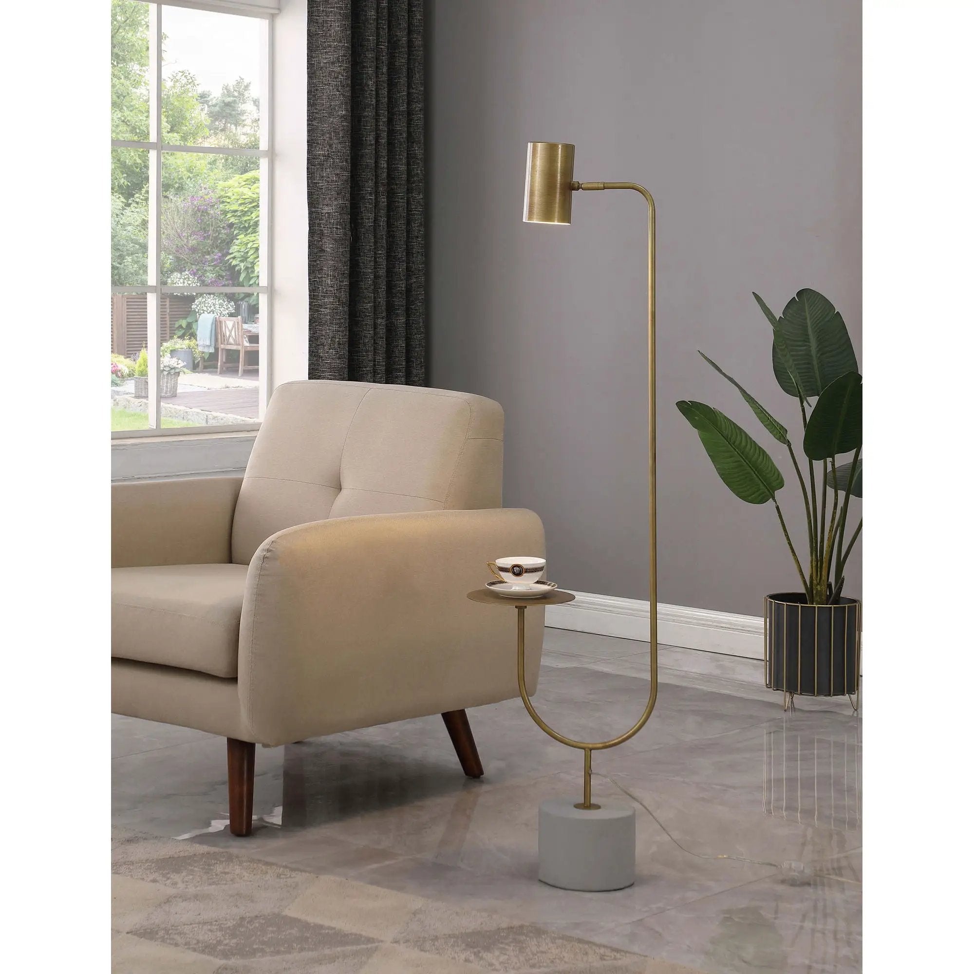Corletta - Floor Lamp With Round Tray - Antique Brass by HouseOfZazla