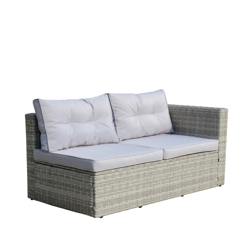 4 Piece Patio Sectional Wicker Rattan Outdoor Furniture Sofa Set with Storage Box Grey by HouseOfZazla