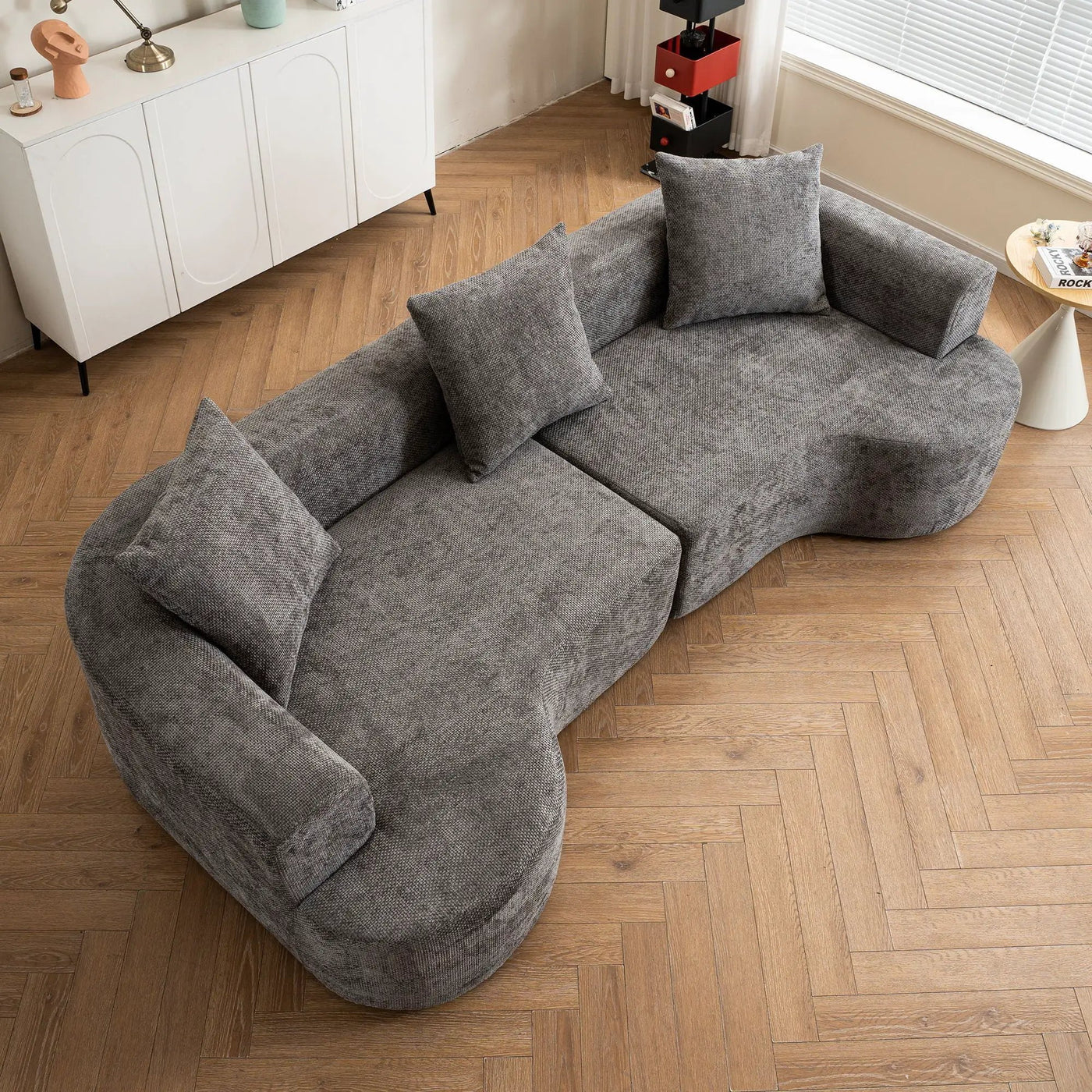 Modern Style Ultra Smooth Curved Sofa With 3 Pillows by Unique Piece Furniture