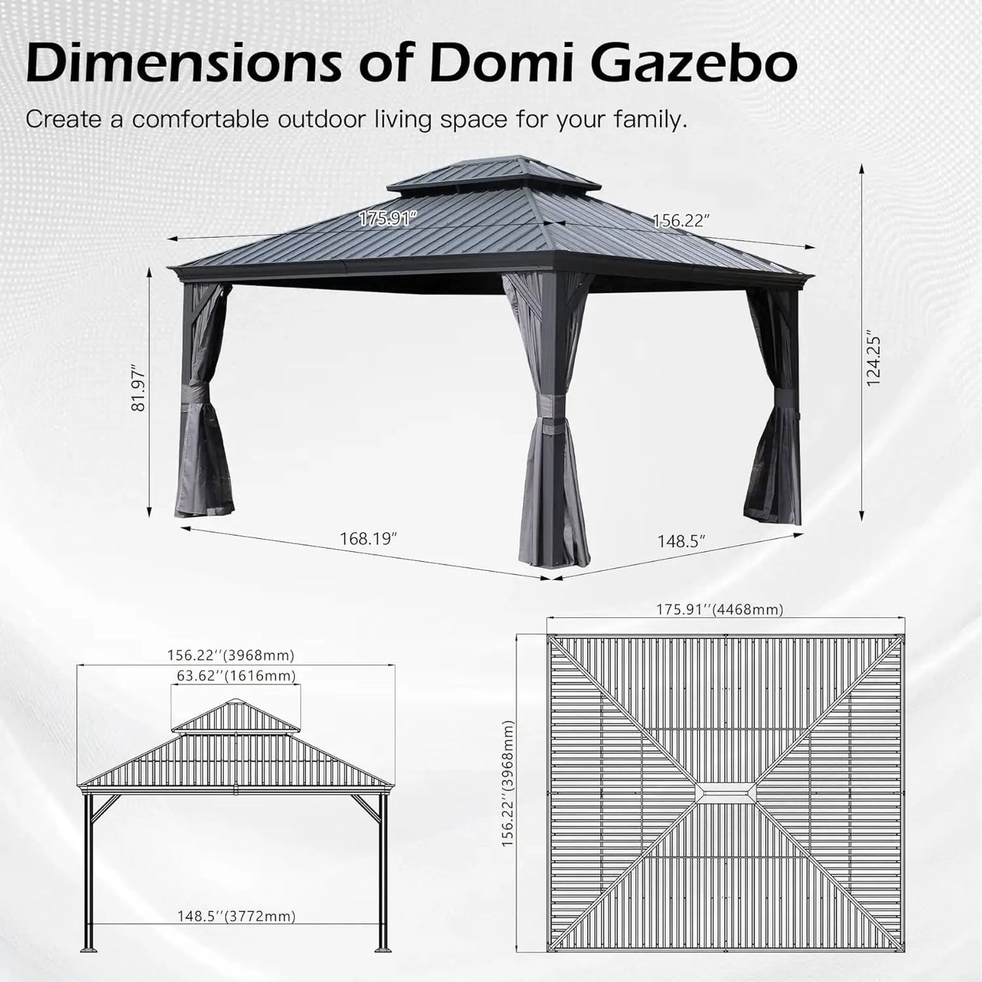 13x15FT Outdoor Hardtop Gazebo with Galvanized Steel Double Roof by HouseOfZazla