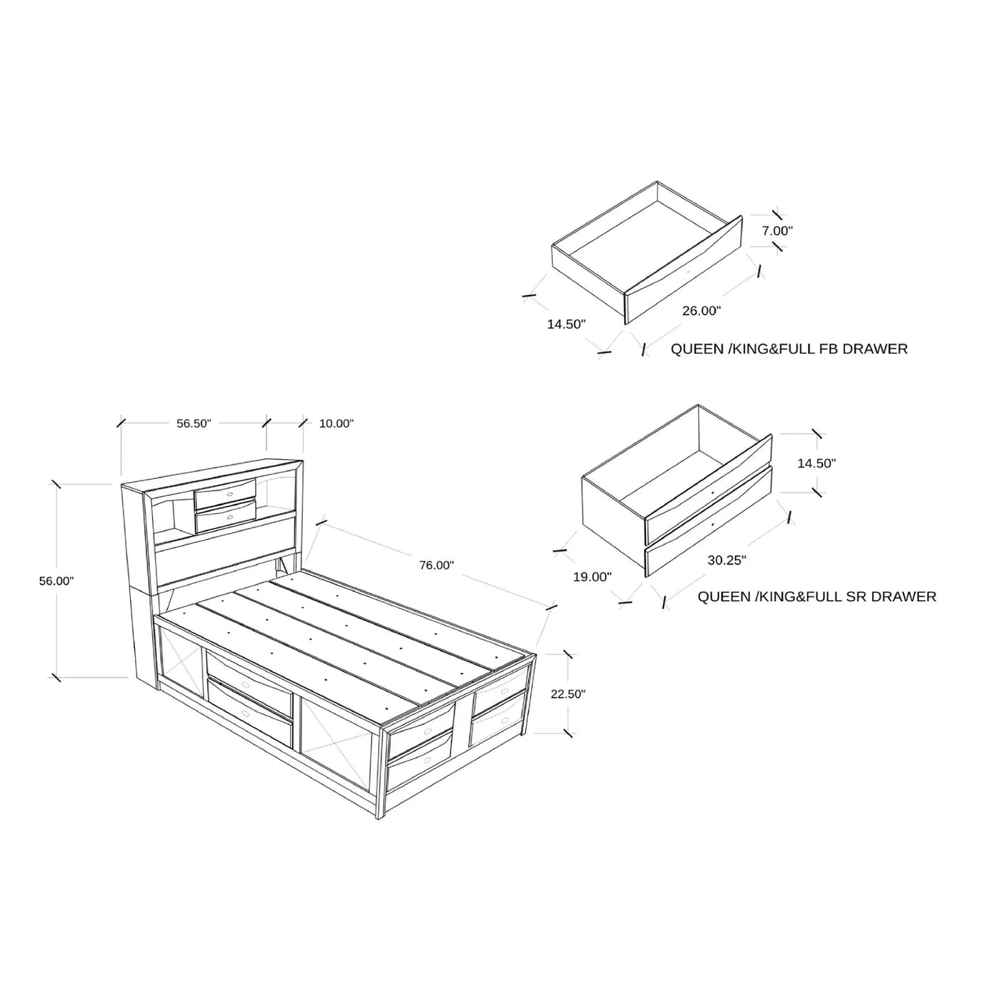 Lucille - 5 Piece Bedroom Set With Storage Drawers And Bookcase Headboard by Unique Piece Furniture