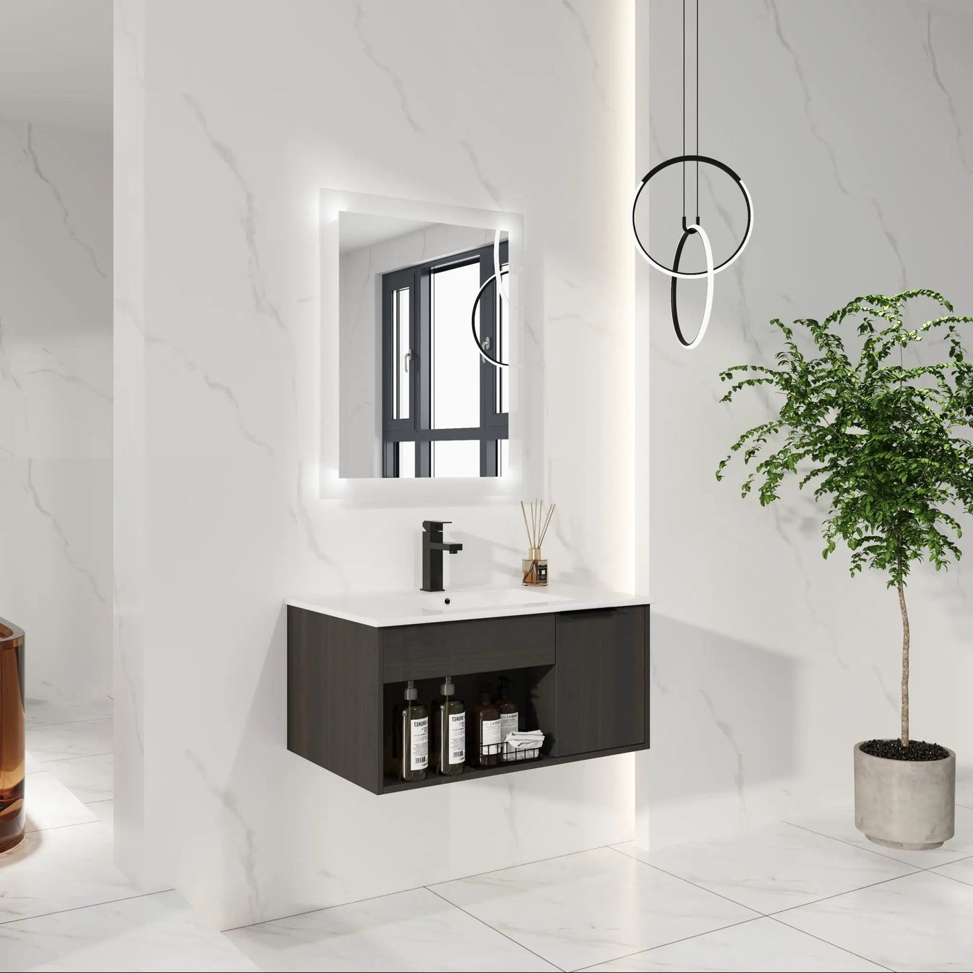 Wall Mounted Floating Bathroom Vanity With Open Shelf & Soft Close Door by Unique Piece Furniture