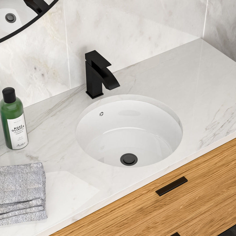 Ceramic Round Undermount Bathroom Sink With Overflow, European Style - White by HouseOfZazla