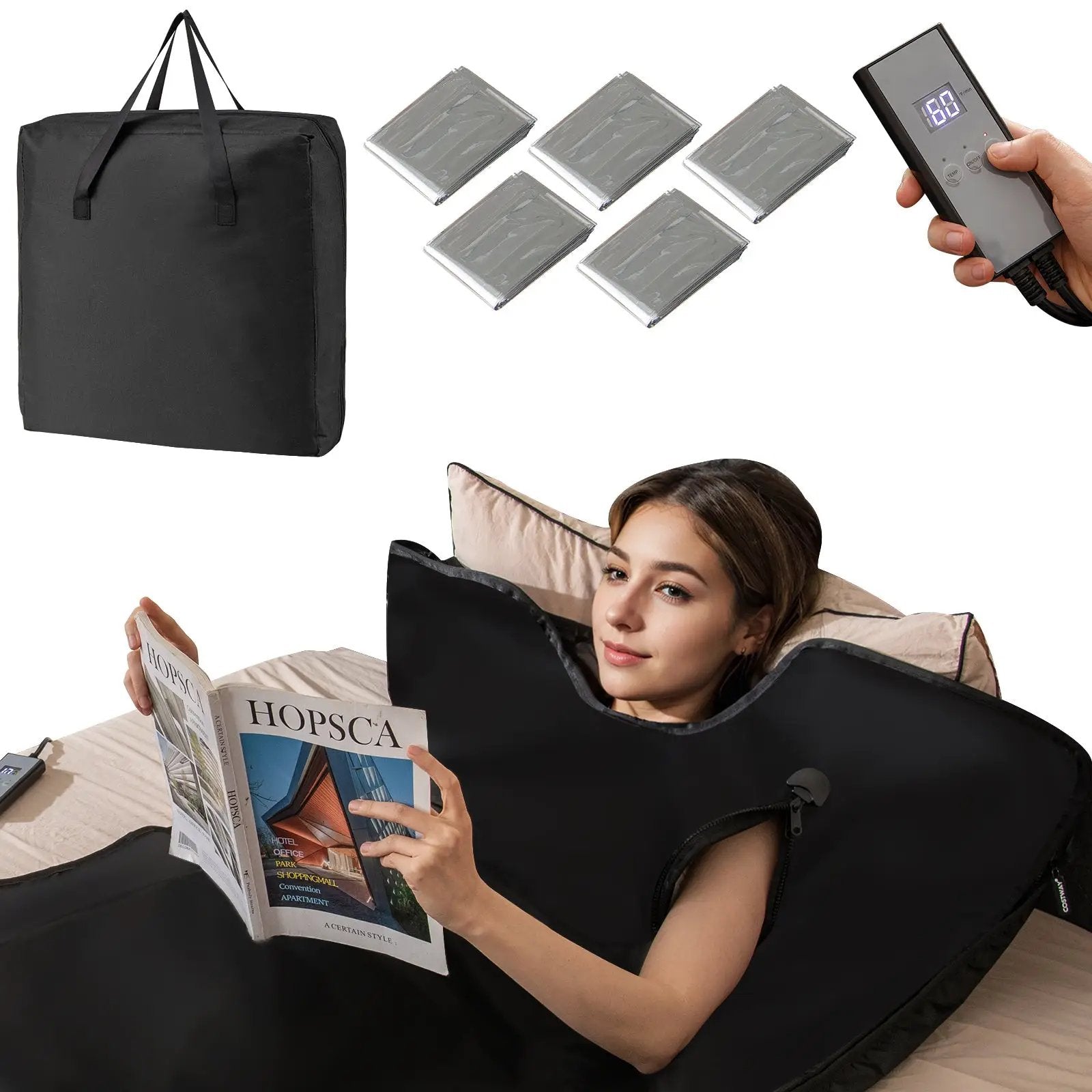 Portable Full-Body Personal Sauna for Home Use with Armholes Wraps and Sauna Bag-Black by DirectDeals