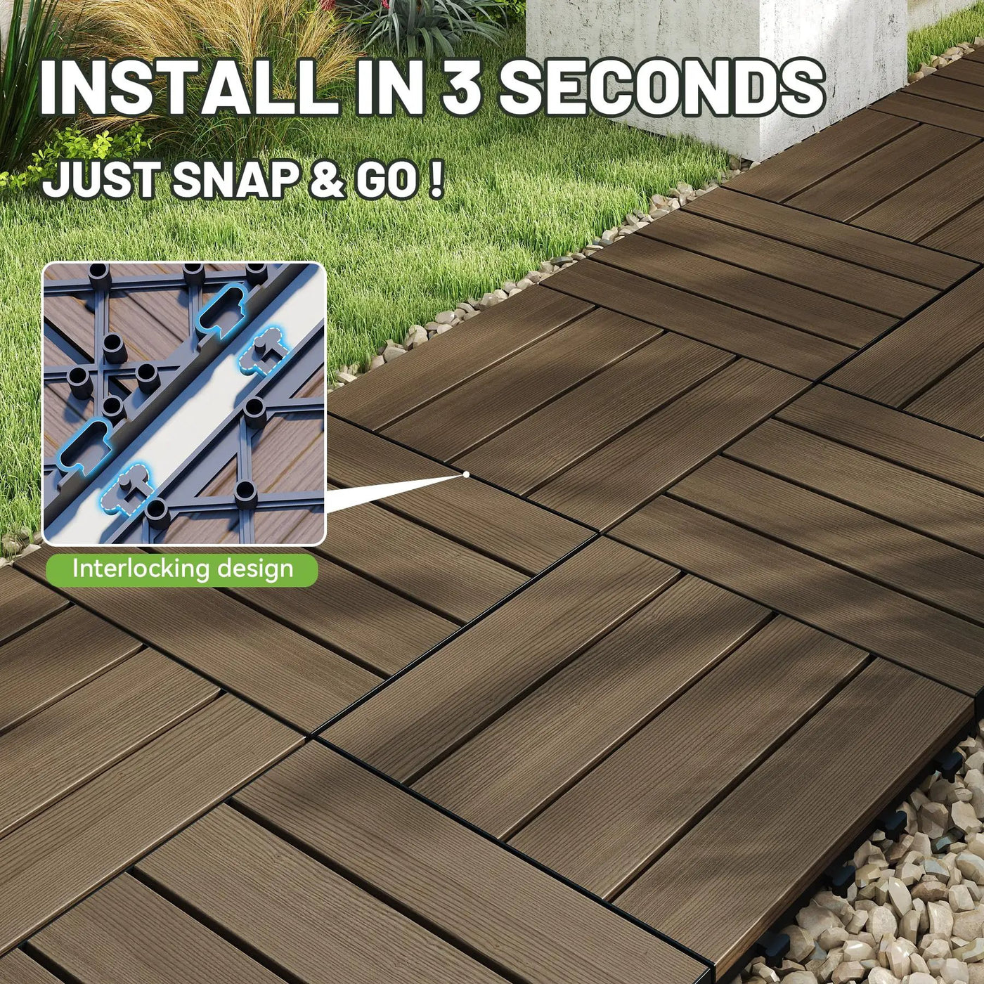 27 Pcs Interlocking Deck Tiles 12" x 12" HDPE Outdoor Flooring by HouseOfZazla