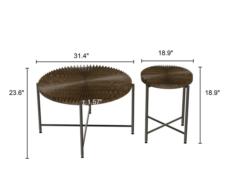 Radial - Pattern Coffee And End Table Set Waterproof Cover, Distressed Cylindrical Design (Set of 2) by HouseOfZazla