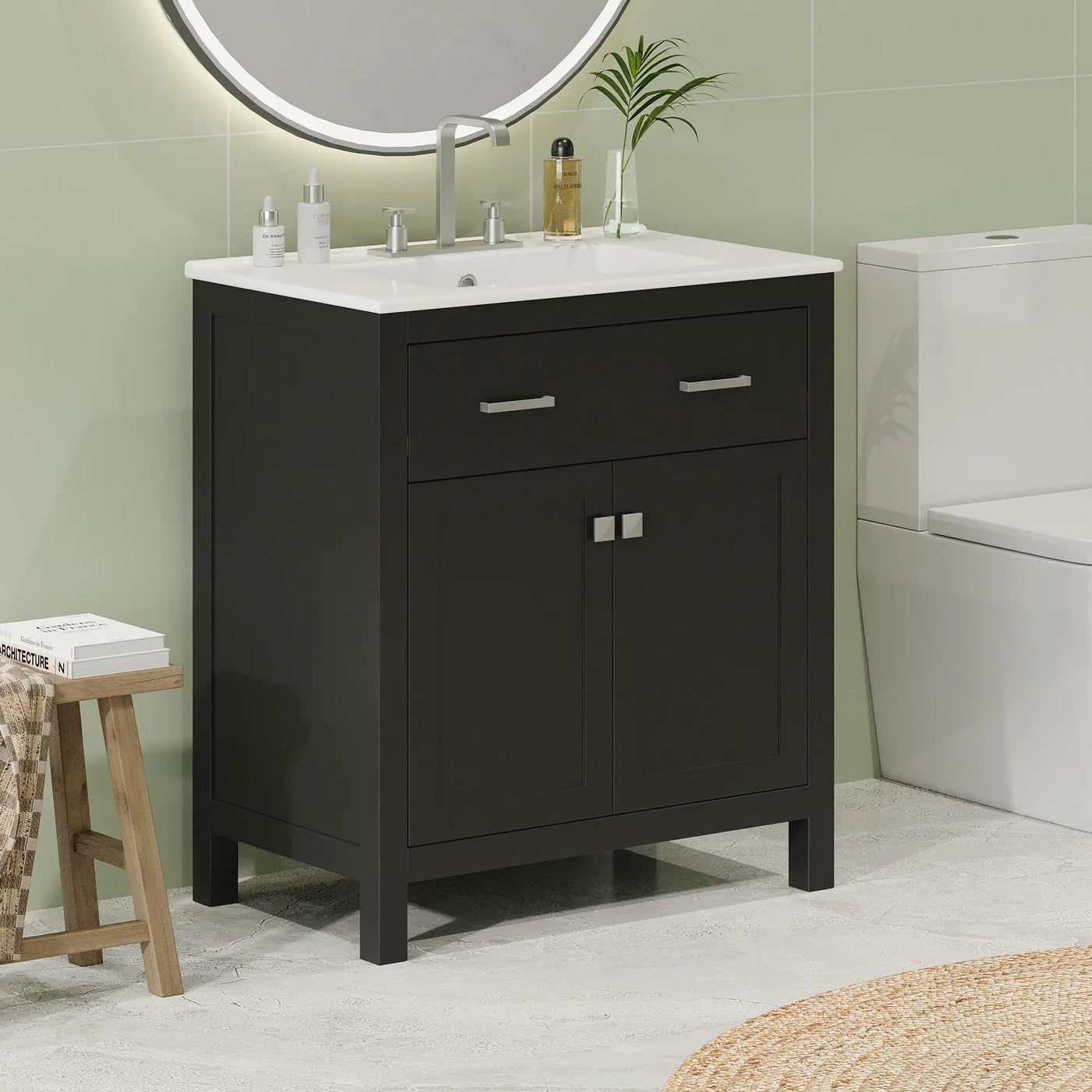 Bathroom Vanity With Ceramic Sink, Modern Single Bathroom Cabinet With 2 Doors And A Shelf, Soft Close Doors by HouseOfZazla