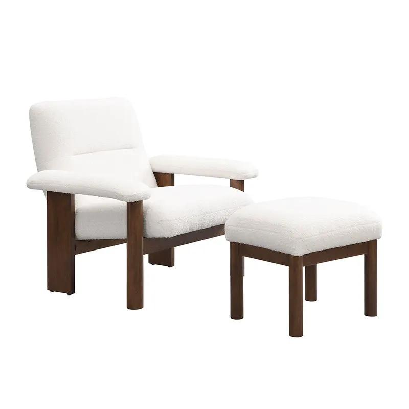 Modern Accent Chair With Ottoman, Mid Century Lounge Chair With Footrest, Comfy Fabric Armchair Upholstered Set With Solid Wood Frame For Living Room - White by HouseOfZazla