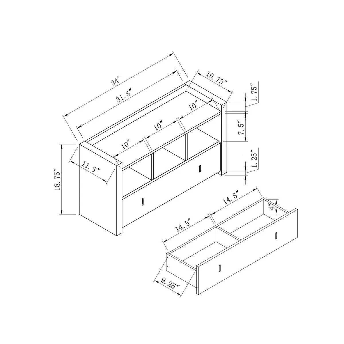 Shoe Entry Bench With Three Shelves, One Drawer With Divided Compartment by HouseOfZazla