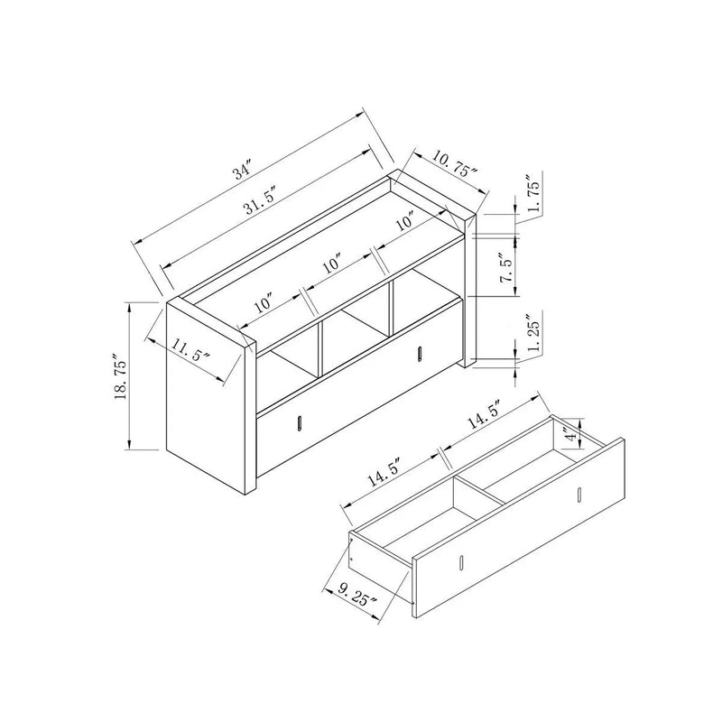 Shoe Entry Bench With Three Shelves, One Drawer With Divided Compartment by HouseOfZazla
