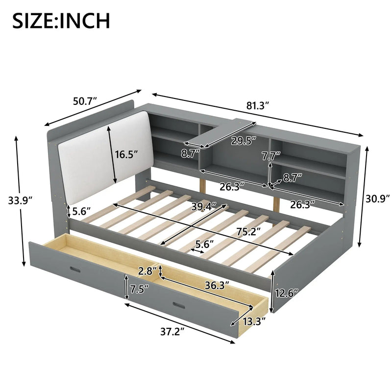 Platform Bed With Storage Headboard, Shelves And 2 Drawers by Unique Piece Furniture