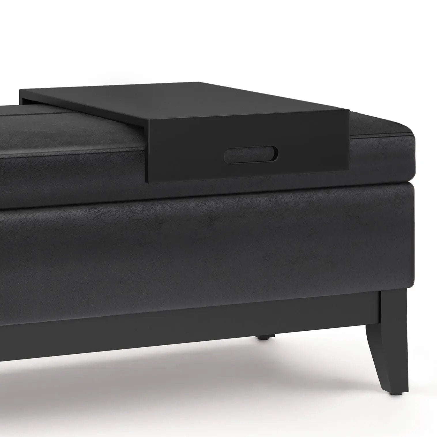 Oregon - Storage Ottoman Bench With Tray - Distressed Black by HouseOfZazla