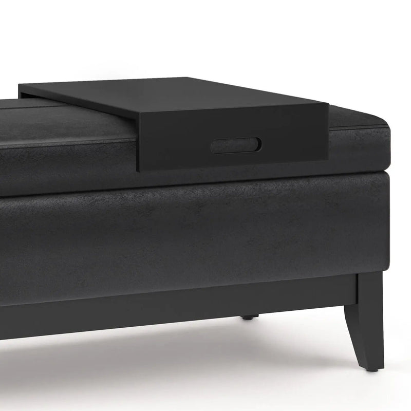 Oregon - Storage Ottoman Bench With Tray - Distressed Black by Unique Piece Furniture