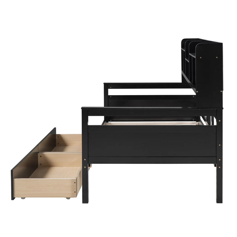 Daybed, Slat Support, With Bedside Shelves And 2 Drawers by HouseOfZazla