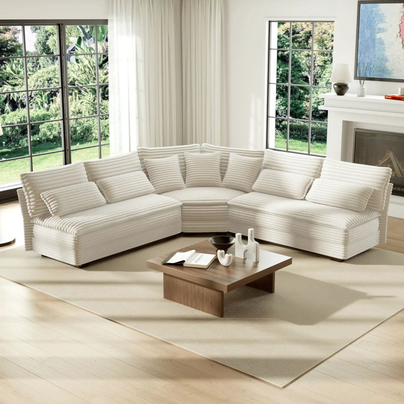 5 Seater L Shaped Sectional Sofa With Curved Corner, 7 Pillows by Unique Piece Furniture