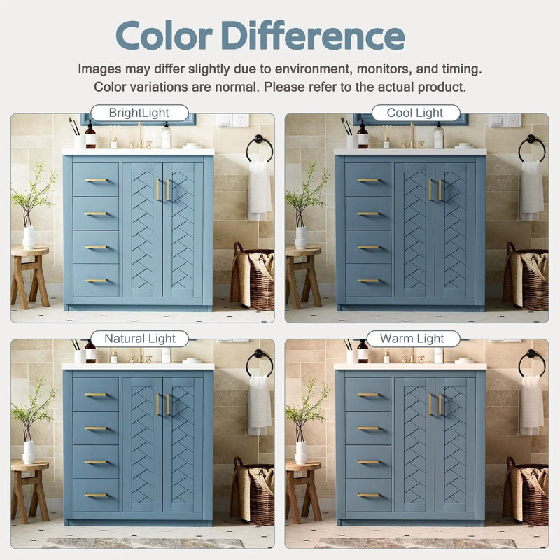 Ceramic Sink Combo, Freestanding Vanity Set With 3 Drawers & Soft Closing Doors by HouseOfZazla