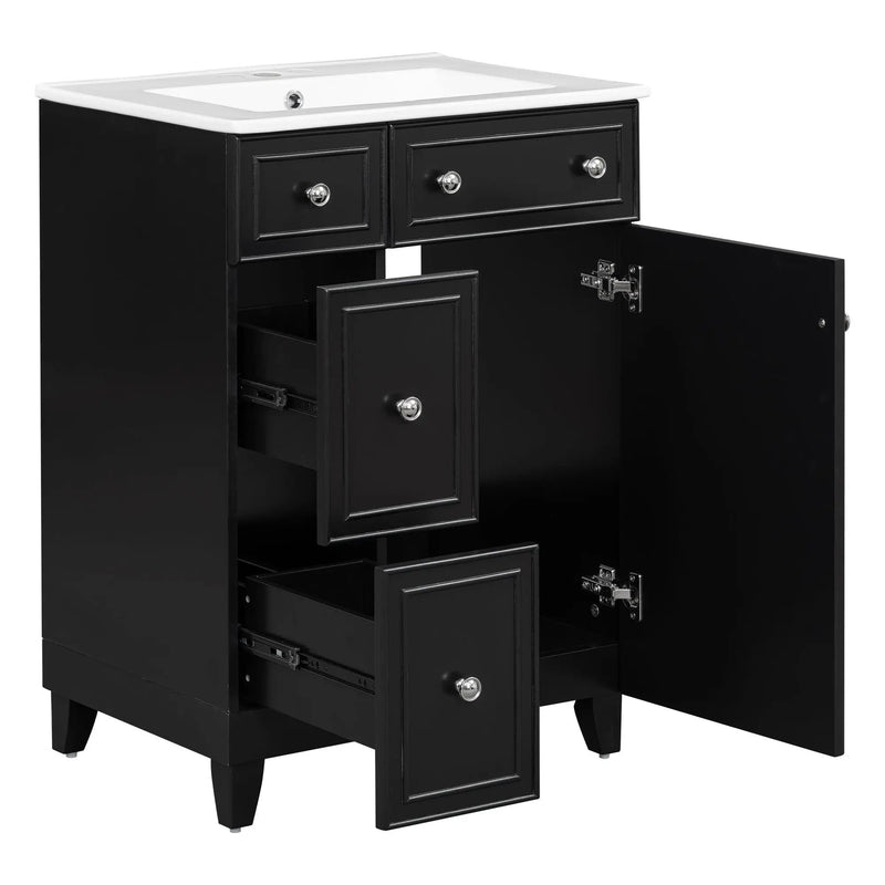 Transitional Style Bathroom Vanity Cabinet With Ceramic Sink