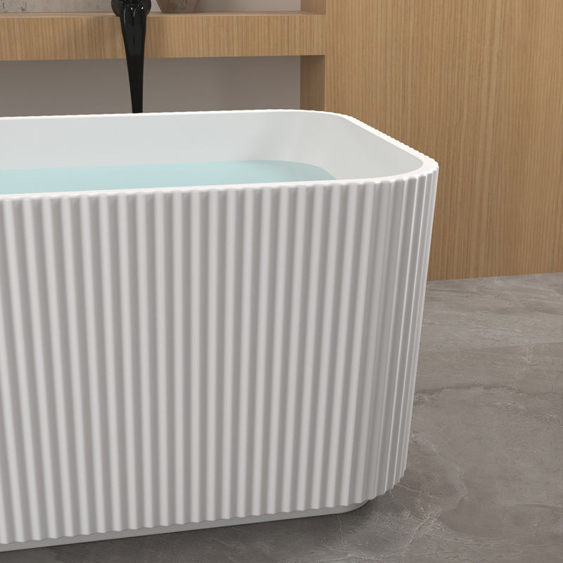 Rectangle Linear Freestanding Soaker Tub With Pop Up Drain, Double Wall Insulated Construction - Gloss White by HouseOfZazla