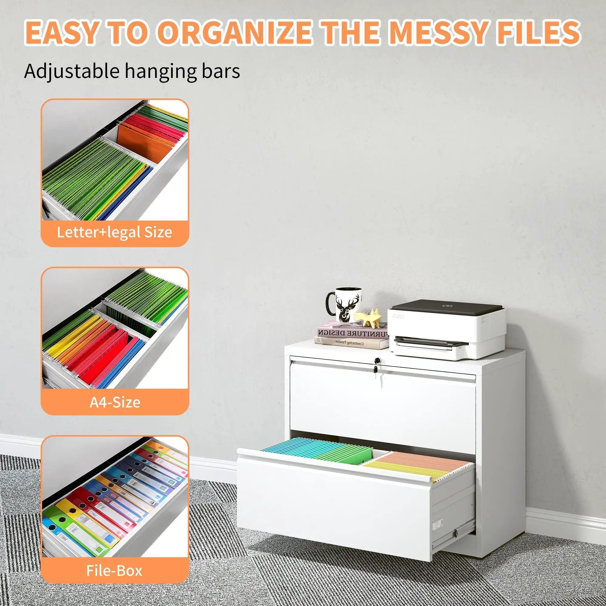 Lateral File Cabinet 2 Drawer, Locking File Cabinet With Anti Tip Interlock, Heavy Duty Storage For Letter / Legal / A4 by HouseOfZazla