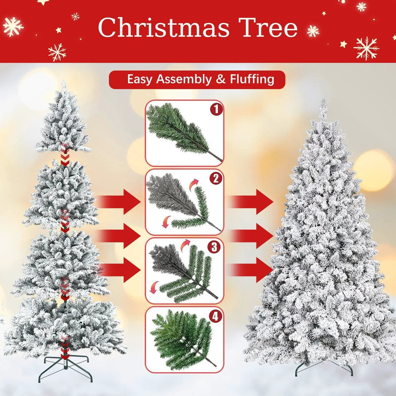 4FT Flocked Christmas Tree with Pine Cones and Snowy PVC Design by HouseOfZazla