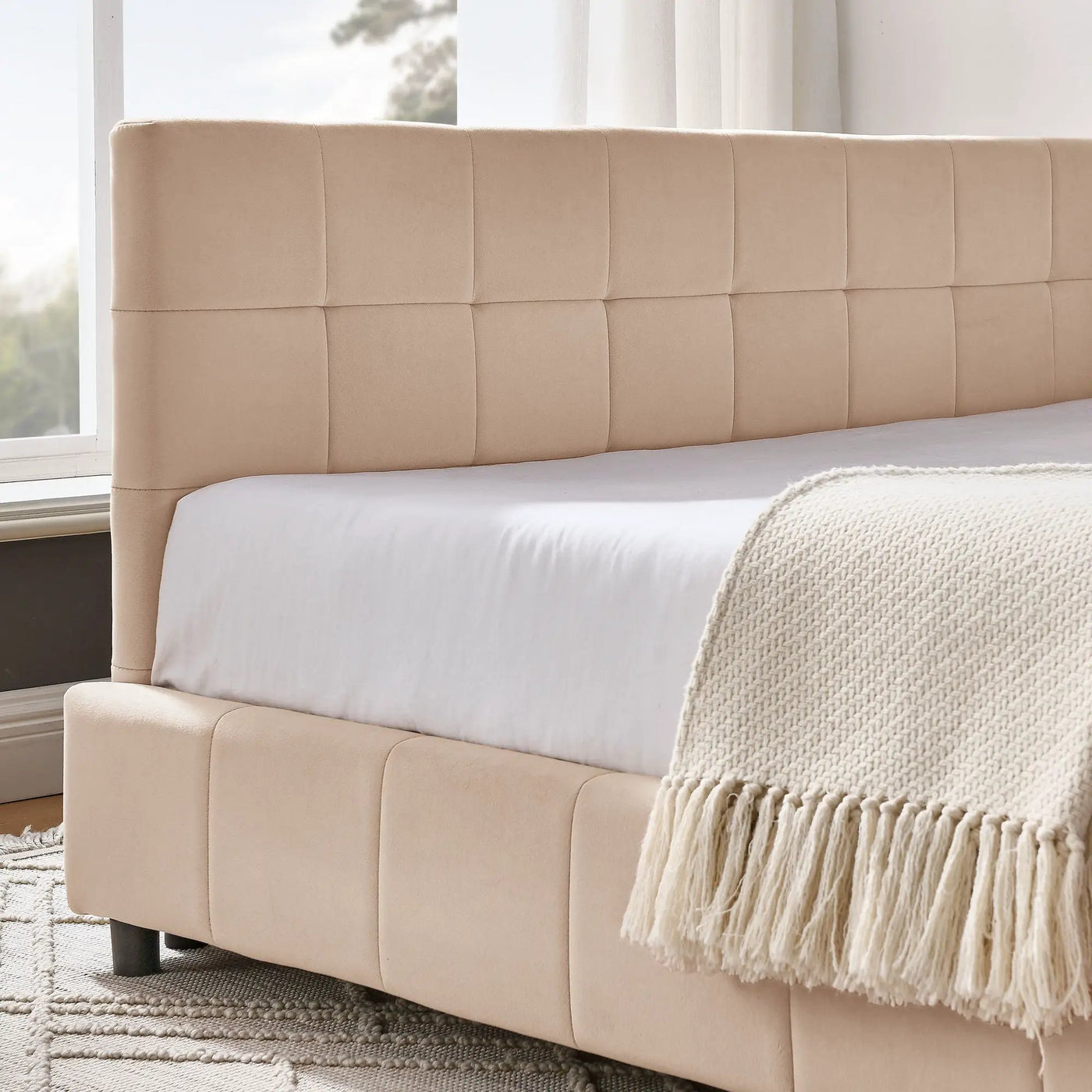 Mid-Century Storage Upholstered Tufted Bed Frame With Backrest And Armrests by Unique Piece Furniture