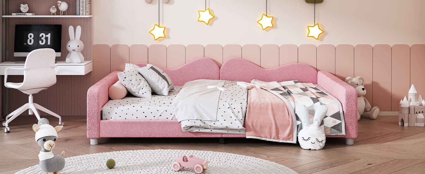 Upholstered Daybed, Sherpa Fabric Sofabed With Cloud-Shaped Backrest by HouseOfZazla
