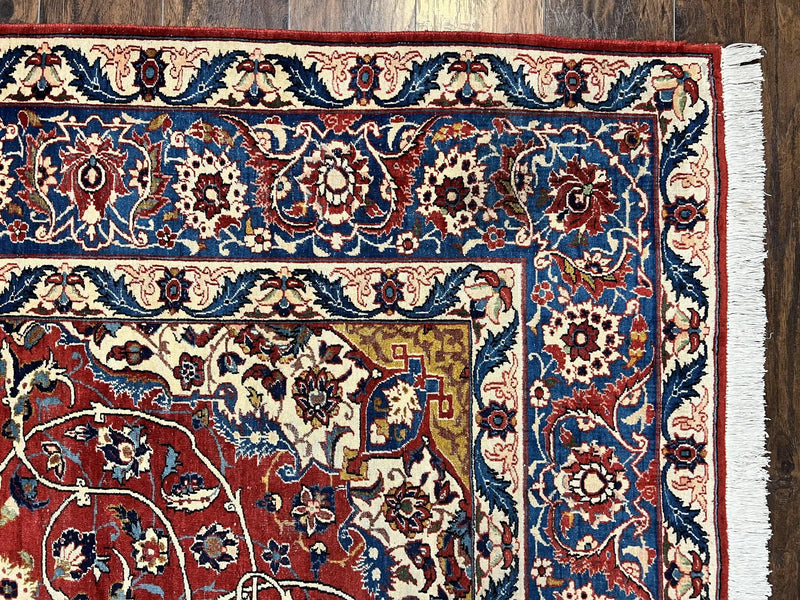 Red Persian Isfahan Rug 7x10 - Antique, Floral Medallion by Jewel Rugs