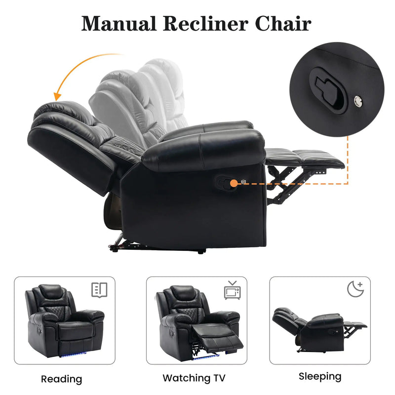 Home Theater Seating Manual Recliner Loveseat With Hide-Away Storage, Cup Holders And Led Light Strip For Living Room by Unique Piece Furniture