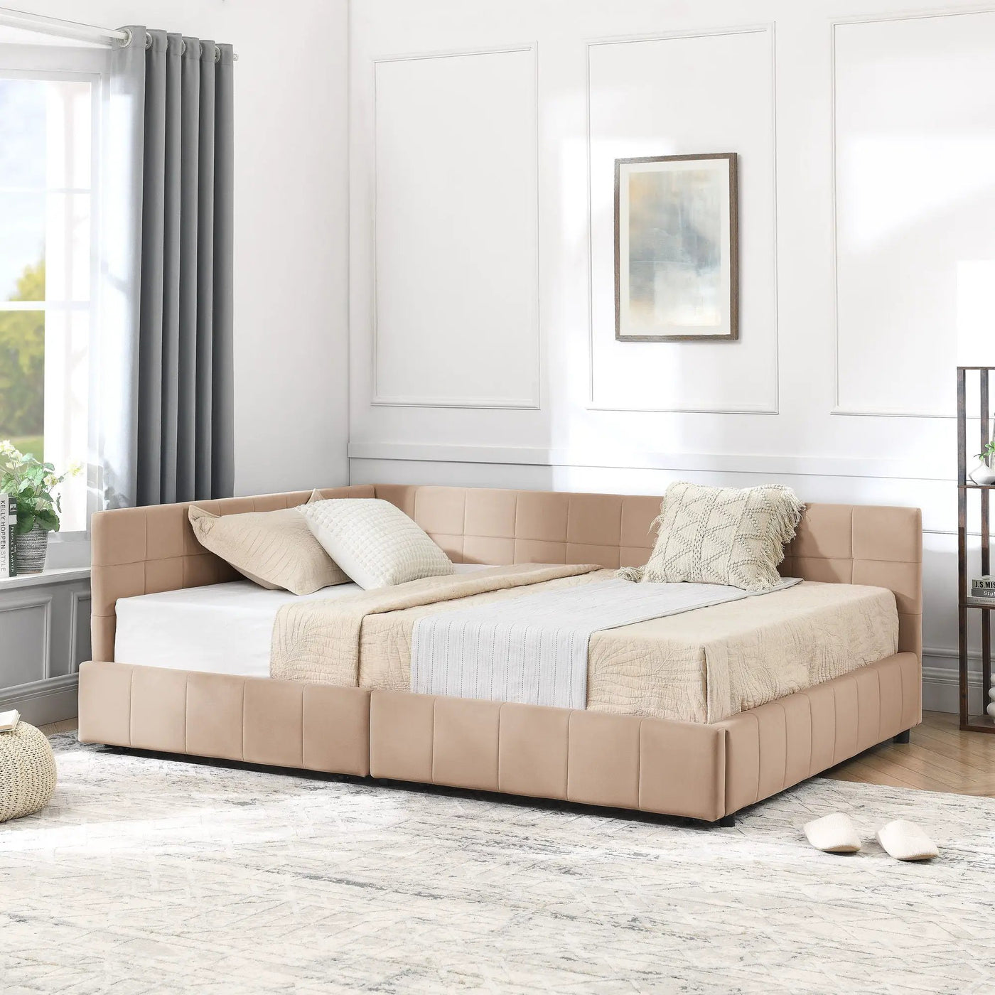 Mid-Century Storage Upholstered Tufted Bed Frame With Backrest And Armrests by Unique Piece Furniture