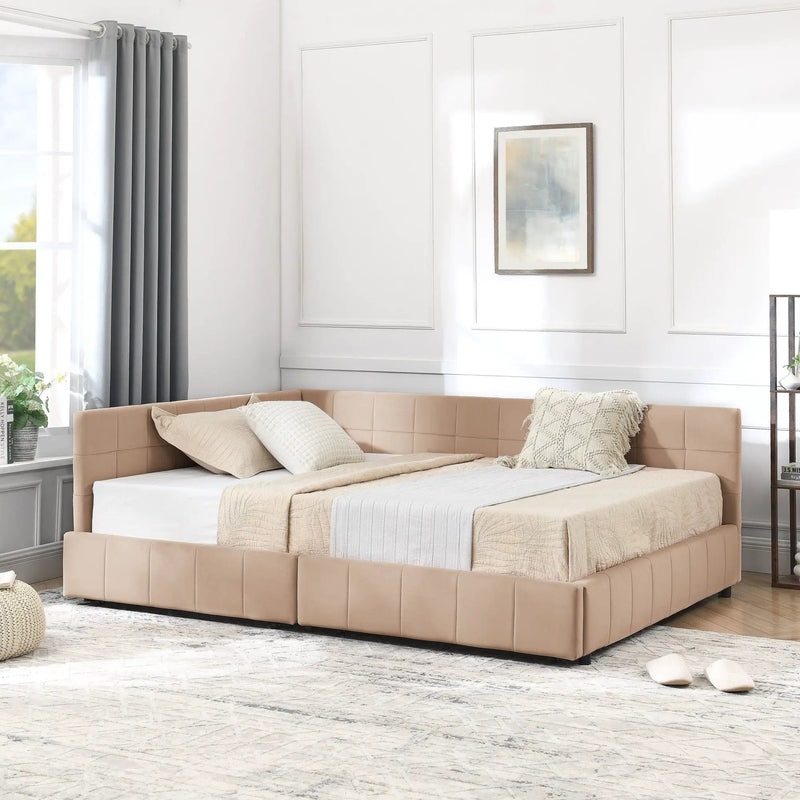 Mid-Century Storage Upholstered Tufted Bed Frame With Backrest And Armrests by Unique Piece Furniture